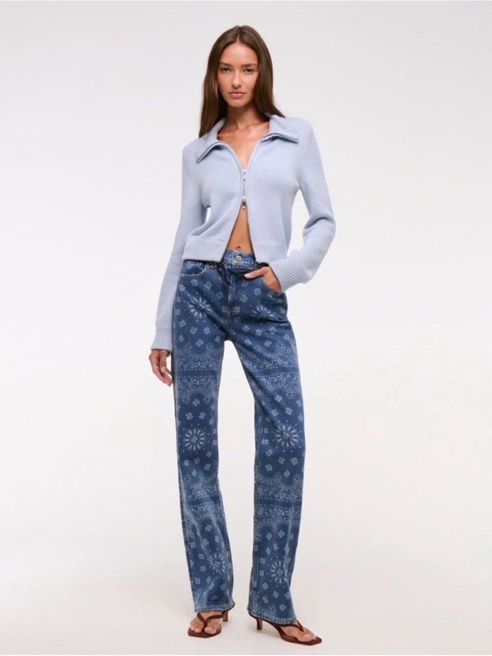 Abercrombie & Fitch Bandana Print Blue High-Rise Relaxed Jeans